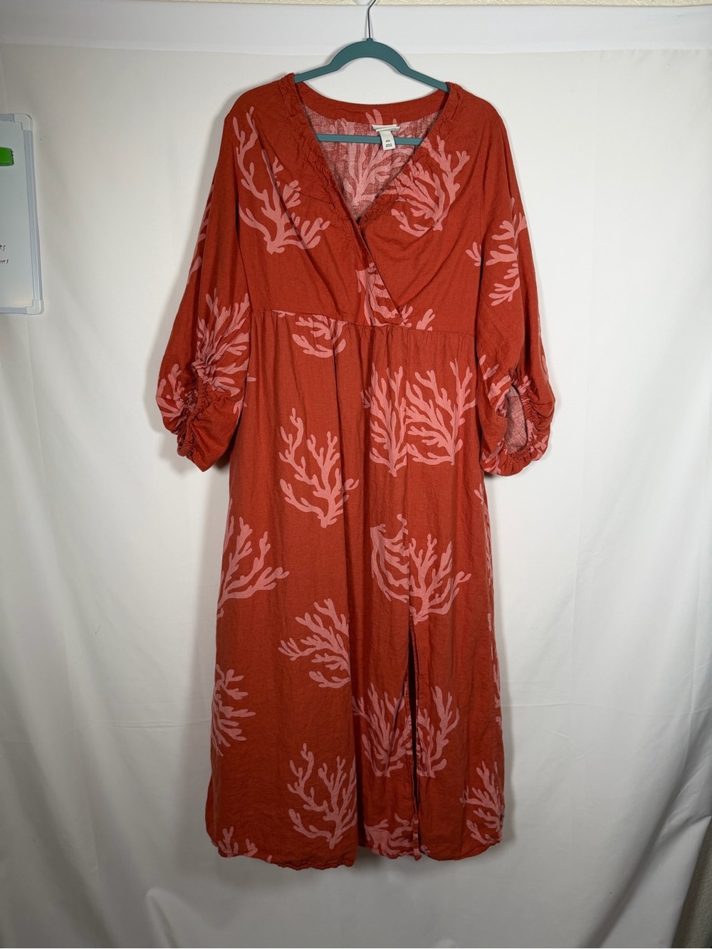 Ava‎ & Viv Cottage Linen Blend Rust Maxi Dress with Pink Coral Print